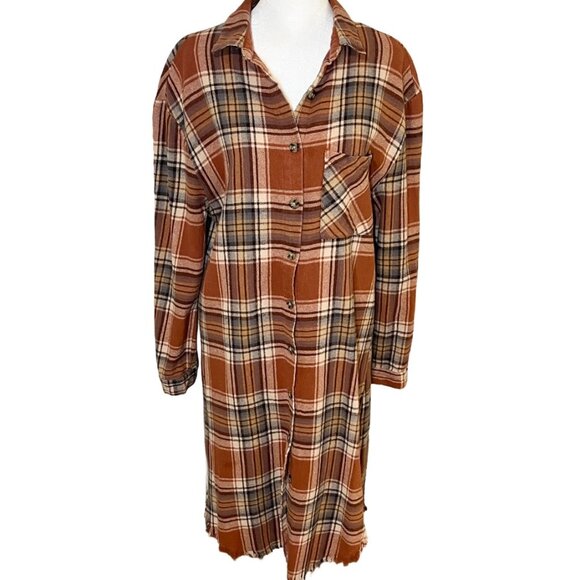 Dizzy Lizzy Flannel Tunic Shirt Dress Size Medium Autumnal Plaid Boho Hay Ride - Picture 4 of 12